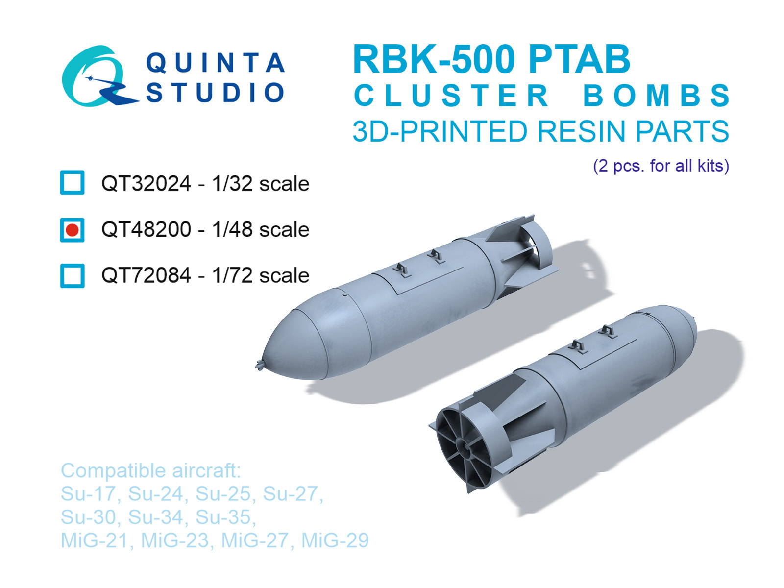 1:48 Авиационные Бомбовые Кассеты РБК-500 ПТАБ (противотанковые), 2 шт. (для всех моделей) - QT48200