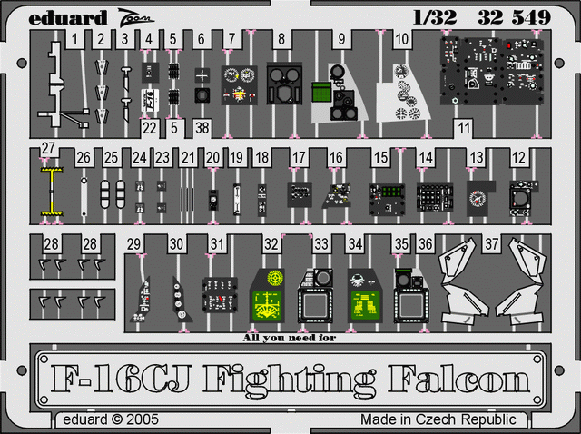 1:32 Цветное Фототравление для F-16CJ interior - 32549