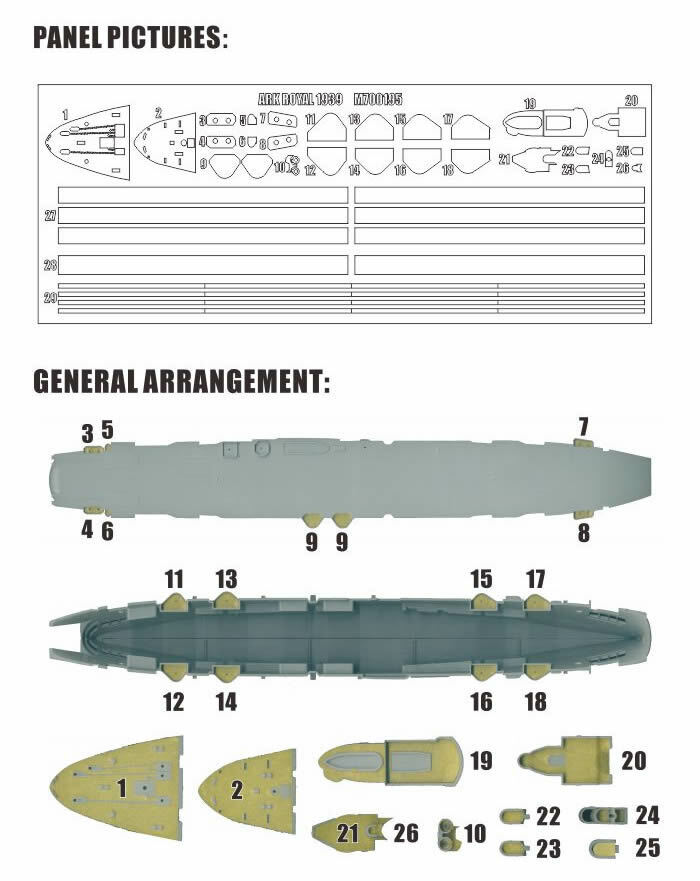 1:700 Маска окрасочная HMS Ark Royal 1939 - M700195