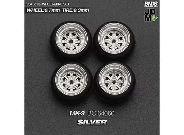 1:64 MK-3 Alloy Wheel & Rim set, silver/chrome - BC64060