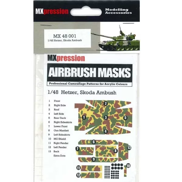 1:48 Маска окрасочная камуфляжная Hetzer Skoda Ambush, Airbrush Mask - MX48001