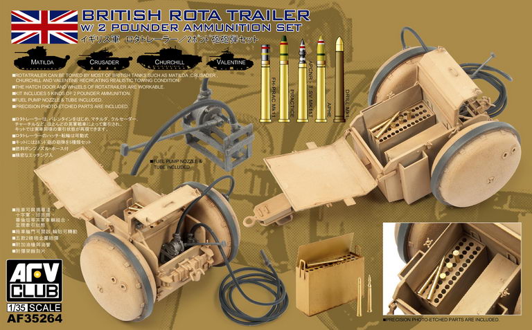 1:35 Сборная модель  WW2 British Rota trailer W/ 2 POUNDER AMMUNITION SET - AF35264