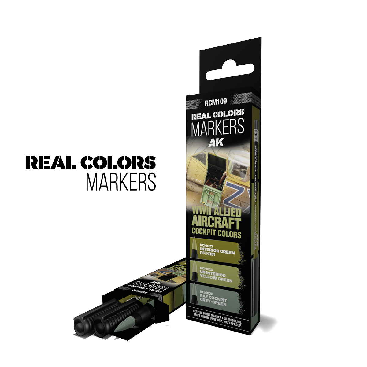 Набор акриловых маркеров серии RC 'Цвета кабин самолетов времен 2МВ' / WWII ALLIED AIRCRAFT COCKPIT COLORS – RC MARKERS SET - RCM109