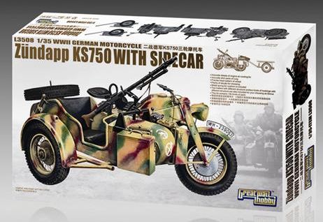 1:35 Сборная модель Немецкий мотоцикл Zundapp Ks 750 с люлькой и прицепом-тележкой - L3508