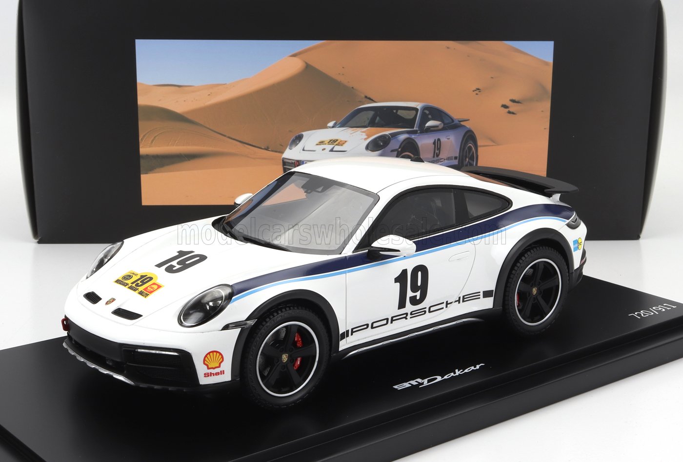 1:18 PORSCHE 911 992 Coupe №19 Rally Dakar Design (2022) - Con Vetrina - With Showcase, White Blue - WAP0210040PDKK
