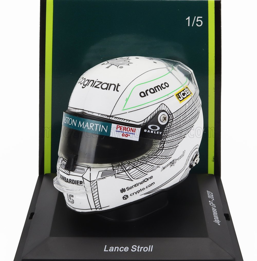 1:5 BELL HELMET F1 Casco Helmet Aston Martin Amr23 Team Aramco Cognizant №18 Japan Gp (2023) Lance Stroll, White - 5HF128