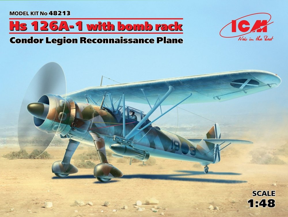 1:48 Сборная модель Самолет-разведчик Легиона 'Кондор' Hs 126A-1 с бомбодержателем - 48213