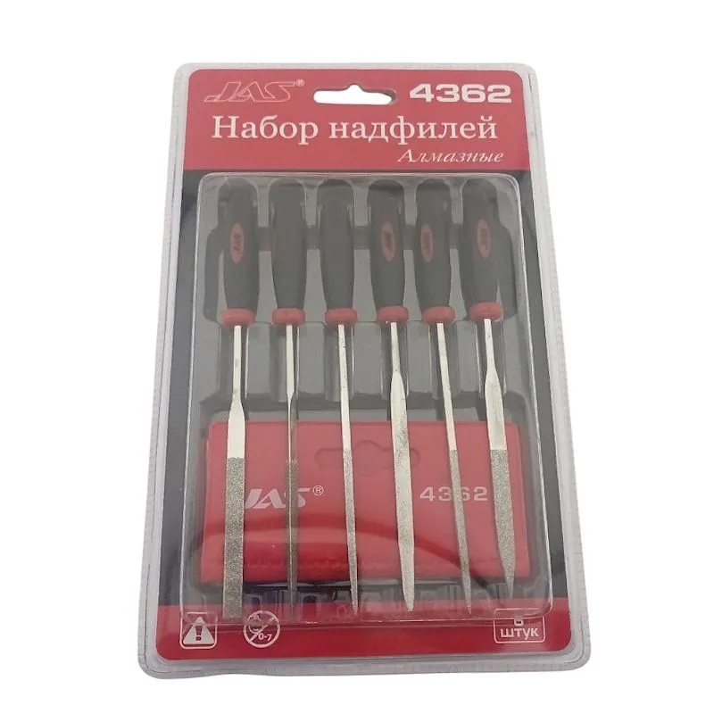 Набор надфилей с ручками, алмазные, 6 шт., блистер + чехол - 4362