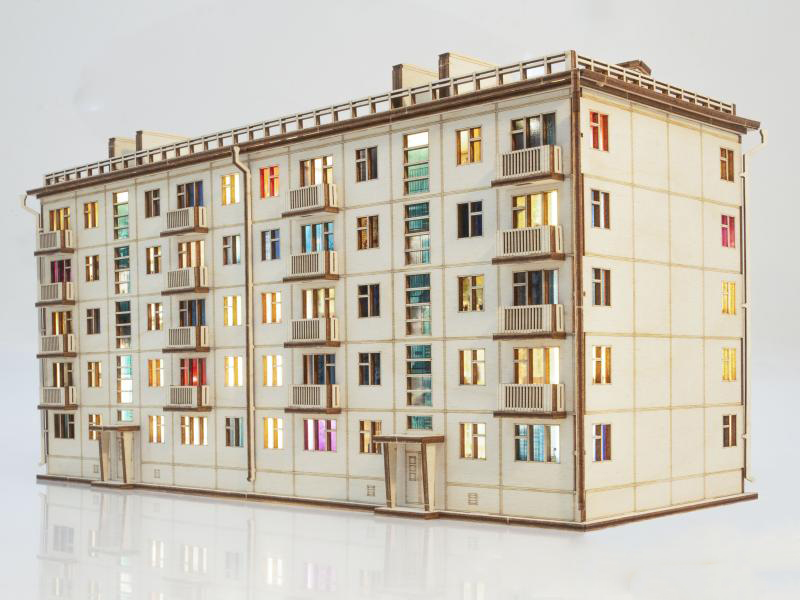 1:87 Сборная модель  Хрущёвка пятиэтажный дом - 13004