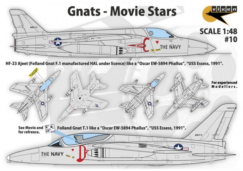 1:48 Декаль Gnats - Movie Stars - Folland Gnat T.1 and HAL HF-23 Ajeet from 'Hotshots!' - 10
