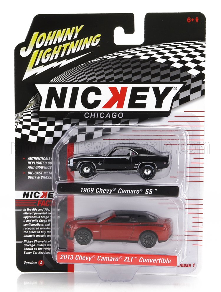 1:64 CHEVROLET Set 2x Camaro Ss (1969) + Zl1 Cabriolet Closed (2013), Black Red - JLSP320A