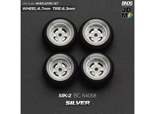 1:64 MK-2 Alloy Wheel & Rim set, silver/chrome - BC64058