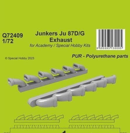 1:72 Junkers Ju 87D/G Exhausts / for Academy and Special Hobby Kits - Q72409