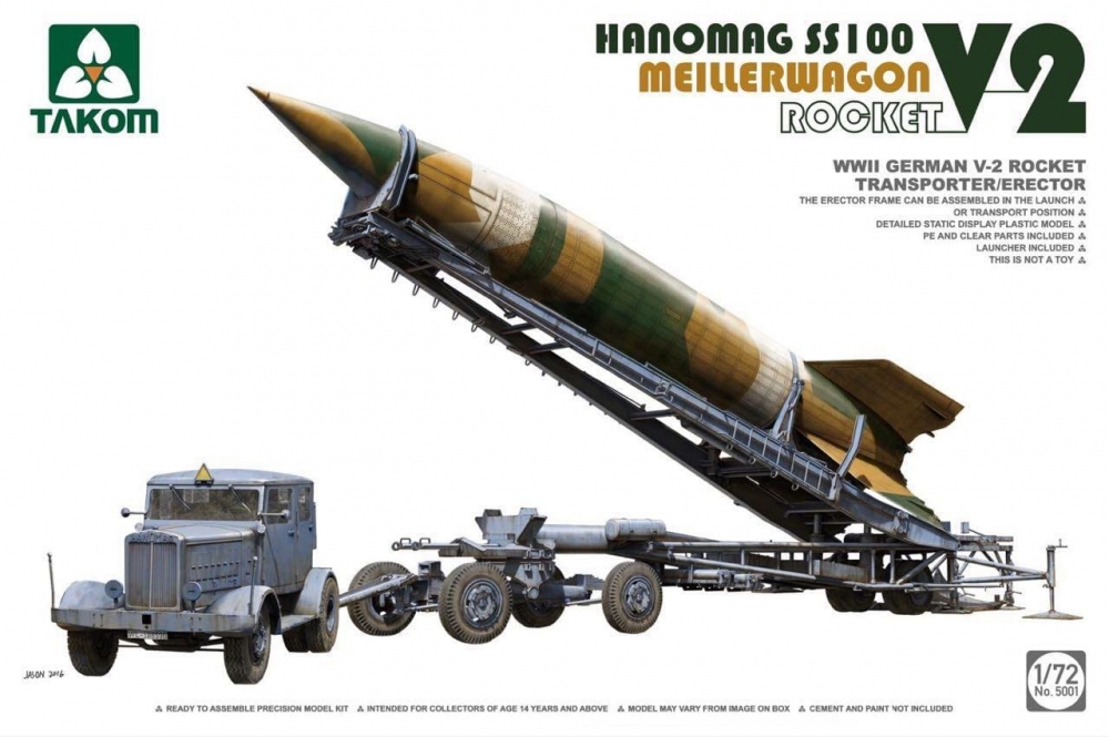 1:72 Сборная модель Немецкая ракета V-2 на транспортере с тягачом Hanomag SS100 - 5001