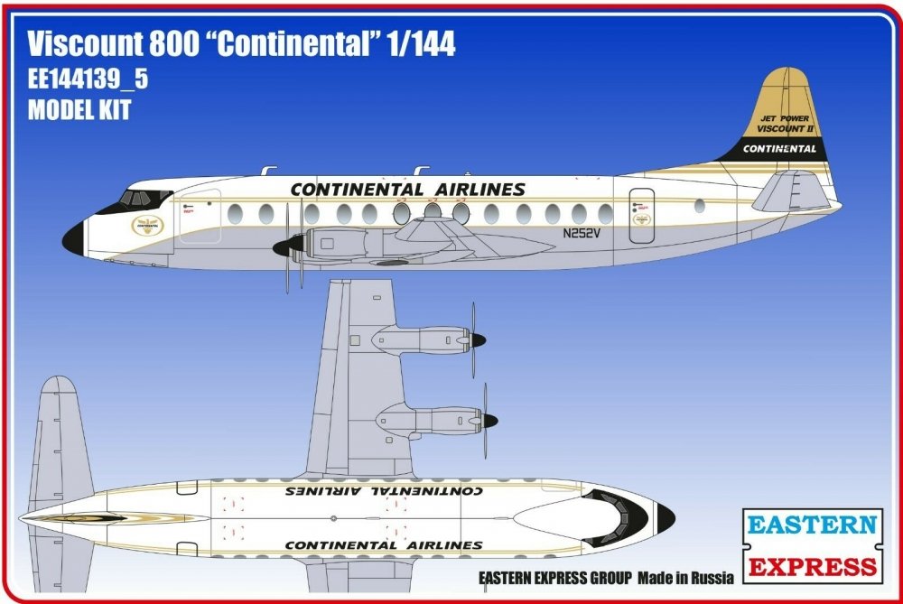 1:144 Сборная модель Самолёт Viscount 800 Continental - 144139-5