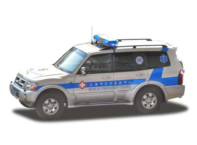 1:18 Mitsubishi Pajero V73 Shanghai Medical Emergency Center, grey/blue - sun5837