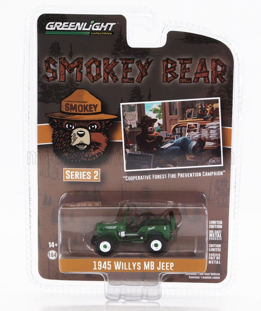 1:64 JEEP WILLYS MB OPEN (1945) - SMOKEY BEAR, GREEN - 38040A