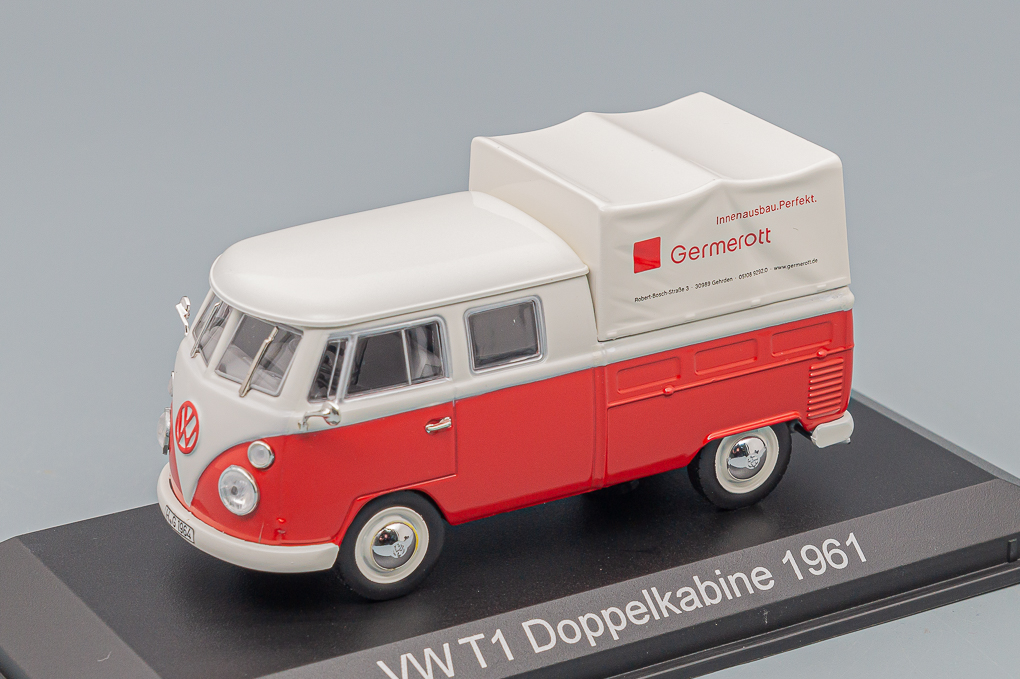 1:43 Volkswagen T1c Transporter Doka с тентом Germerott красный с белым 1964 - 840214-X1