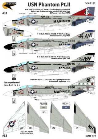 1:72 Декаль USN Phantom Pt.2 - F-4G VF-213, F-4J VMFA-333, F-4B VF-143, F-4B VMFA-531 - 32