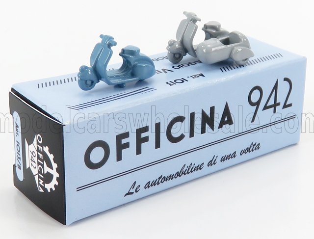 1:76 PIAGGIO Set 2x Vespa 98 + Vespa 98 Sidecar (1946), Light Blue Light Grey - ART1013B