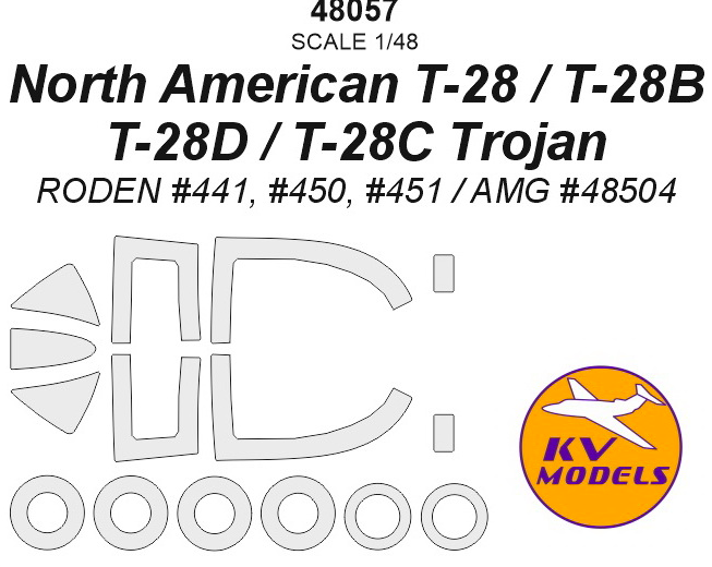 1:48 Окрасочная маска для North American T-28 / T-28B / T-28D / T- 28C Trojan + маски на диски и колеса - 48057