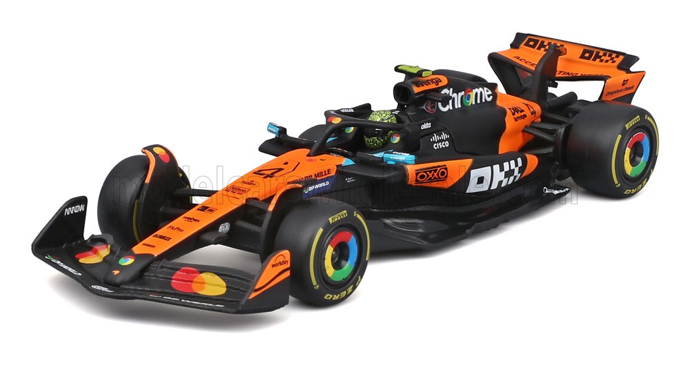 1:43 McLAREN F1 Mcl39 Team Mclaren №4 World Champion Season (2025) Lando Norris - With Pilot And Showcase, Orange Black - 18-38249-N