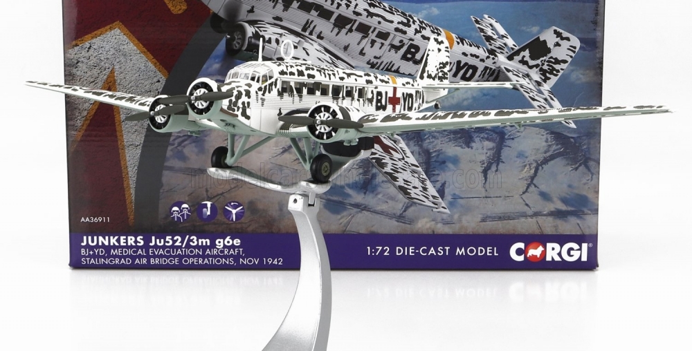 1:72 JUNKERS Ju52/3m G6e Military Medical Evacuation Airplane (1942), White Black - AA36911