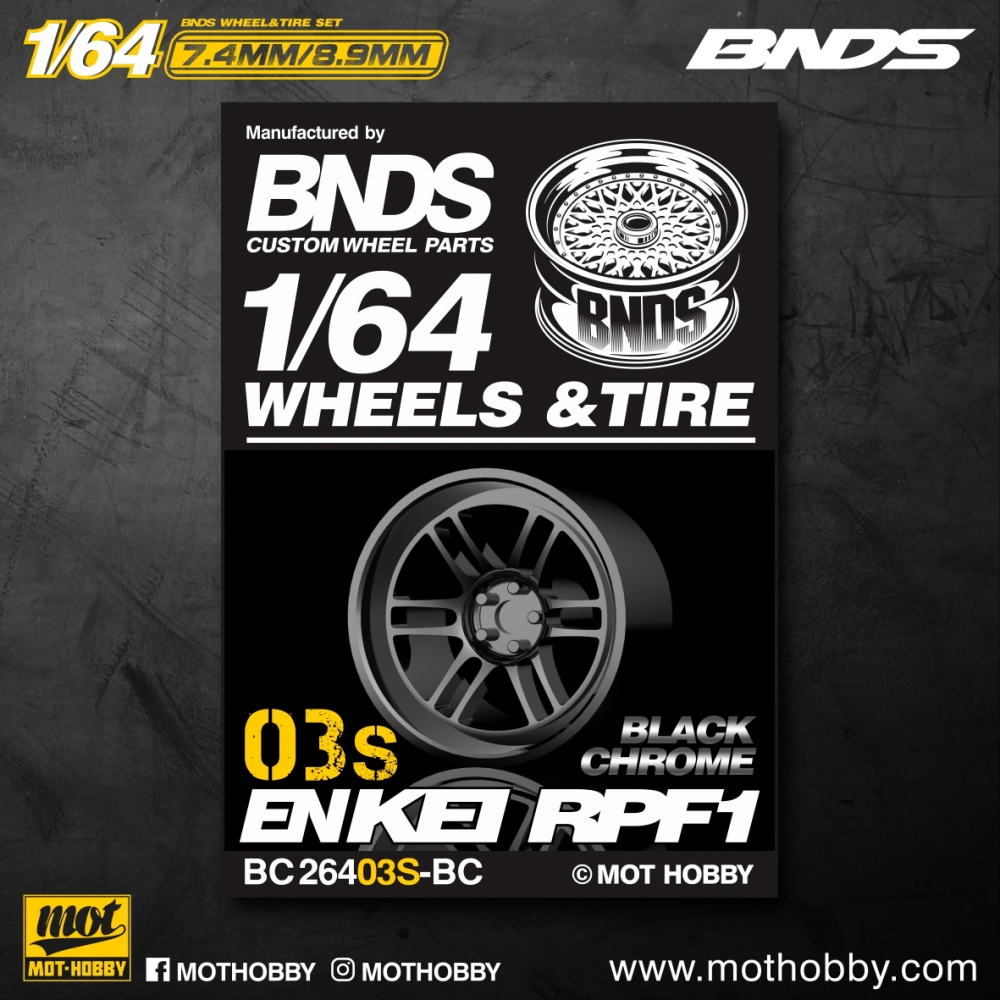 1:64 ABS Wheel & Rim set, black chrome - BC26403S-BC
