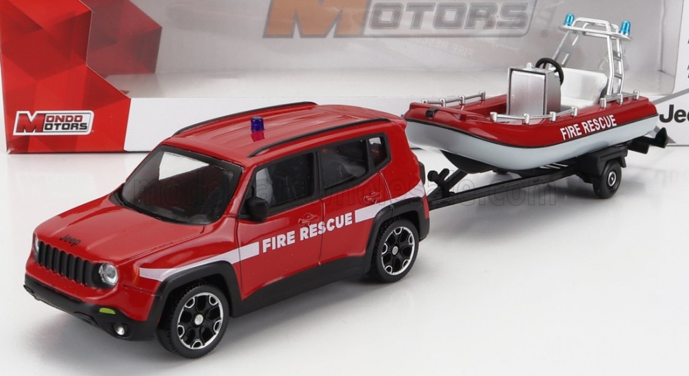 1:43 JEEP Renegade Fire Engine Con Carrello E Gommone 2017 - Trailer And Motorboat, Red White - MM53131