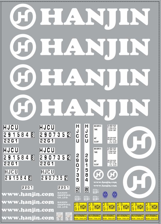 1:43 Набор декалей Контейнеры Hanjin (100х140) - DKM0089