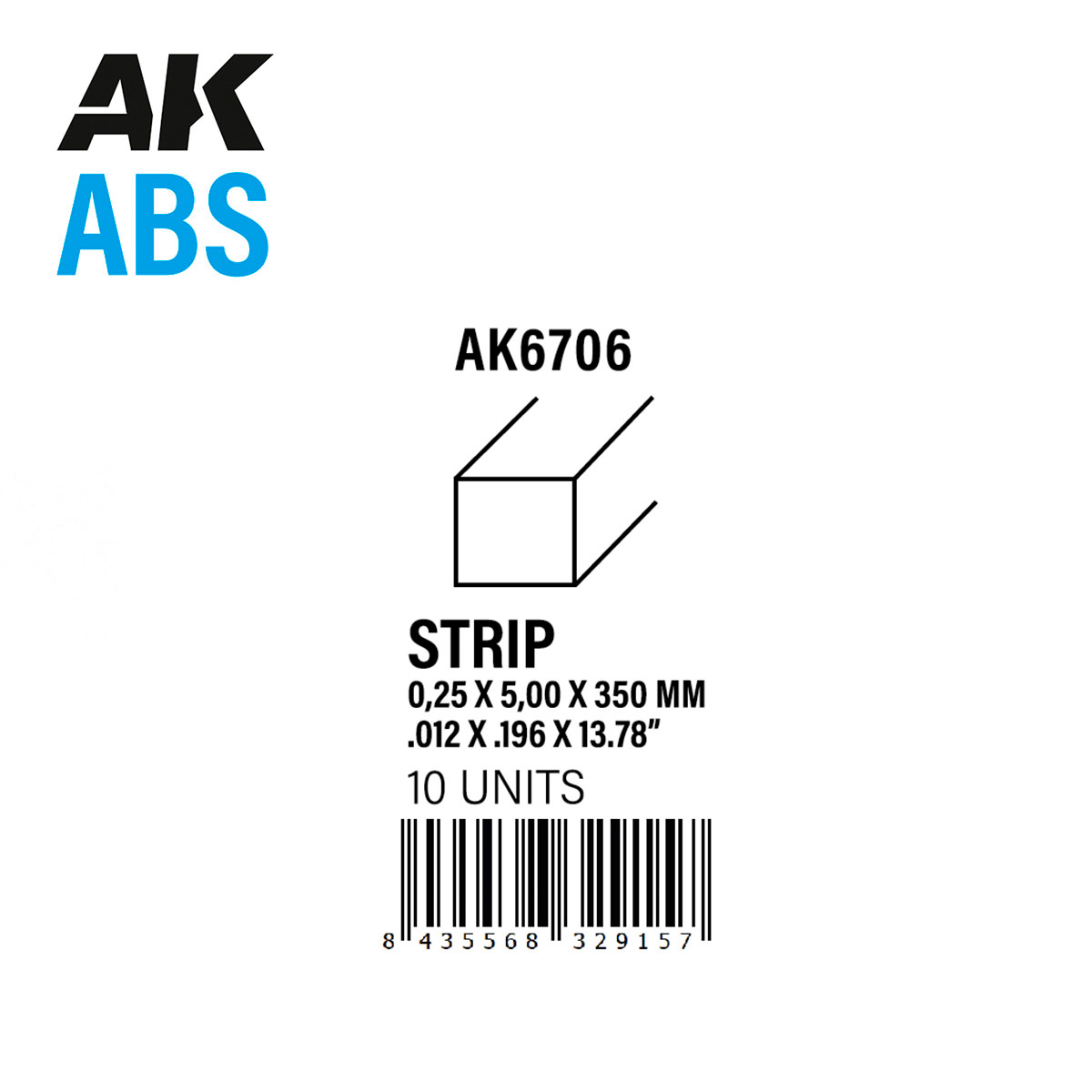 Полоски 0.25 x 5.00 x 350 мм – АБС пластик (10 штук) - AK6706