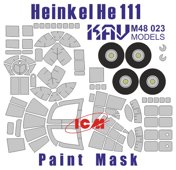 1:48 Маска окрасочная Немецкий бомбардировщик Heinkel He-111 (ICM) - M48 023