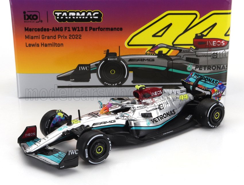 1:64 MERCEDES-BENZ GP F1 W13e Team Mercedes-amg Petronas F1 №44 6th Miami Gp (2022) Lewis Hamilton, Silver Green - T64G-F044-LH2