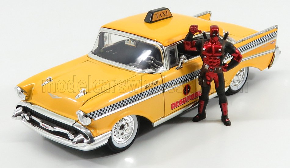 1:24 CHEVROLET Bel Air Taxi Deadpool With Figure (2016), Yellow Red - 30290
