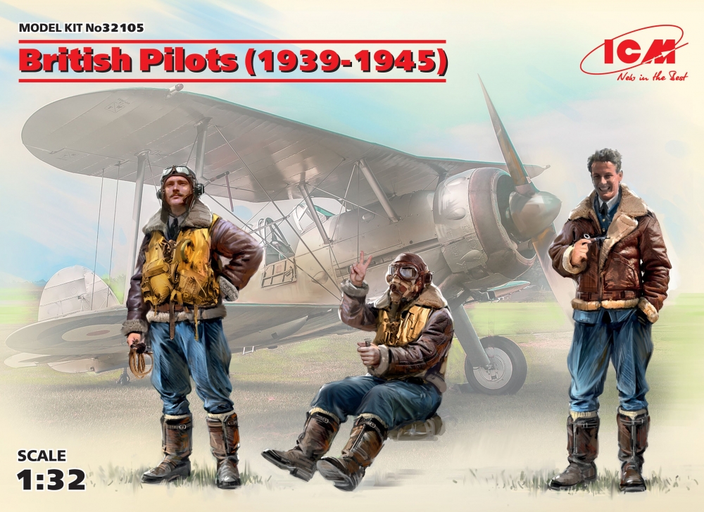 1:32 Сборная модель Пилоты ВВС Великобритании (1939-1945 гг.) (3 фигурки) - 32105
