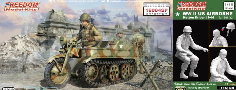 1:16 Сборная модель German Sd.Kfz.2 Kettenkraftrad +US AIRBORNE Ketten Driver set ketten: пластиковые наборы фигурок - 16004SP(LE)