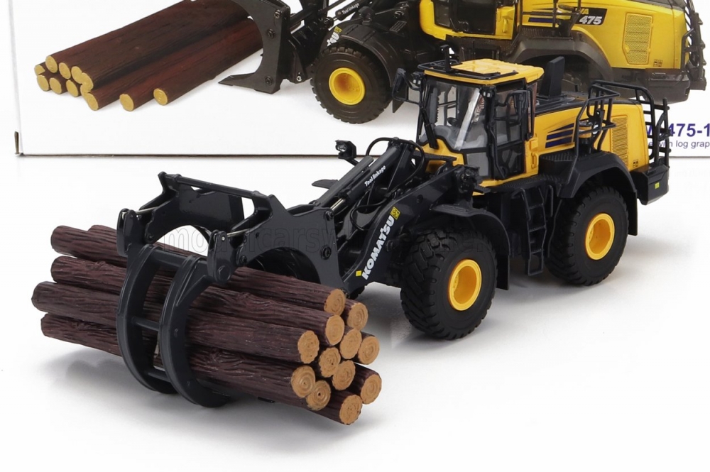 1:50 KOMATSU Wa475-10 Ruspa Gommata - Scraper Tractor With Wood Grapple, Yellow Black - UH8165