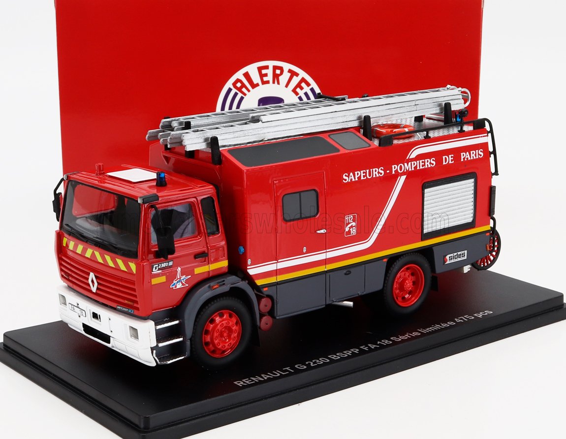 1:43 RENAULT G230 Sides Bspp Fa18 Tanker Truck 2-assi Saupers Pompiers De Paris (1991), Red Grey - ALERTE0147