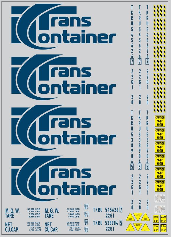 1:43 Набор декалей Контейнеры TransContainer, синий (200х140) - DKM0153