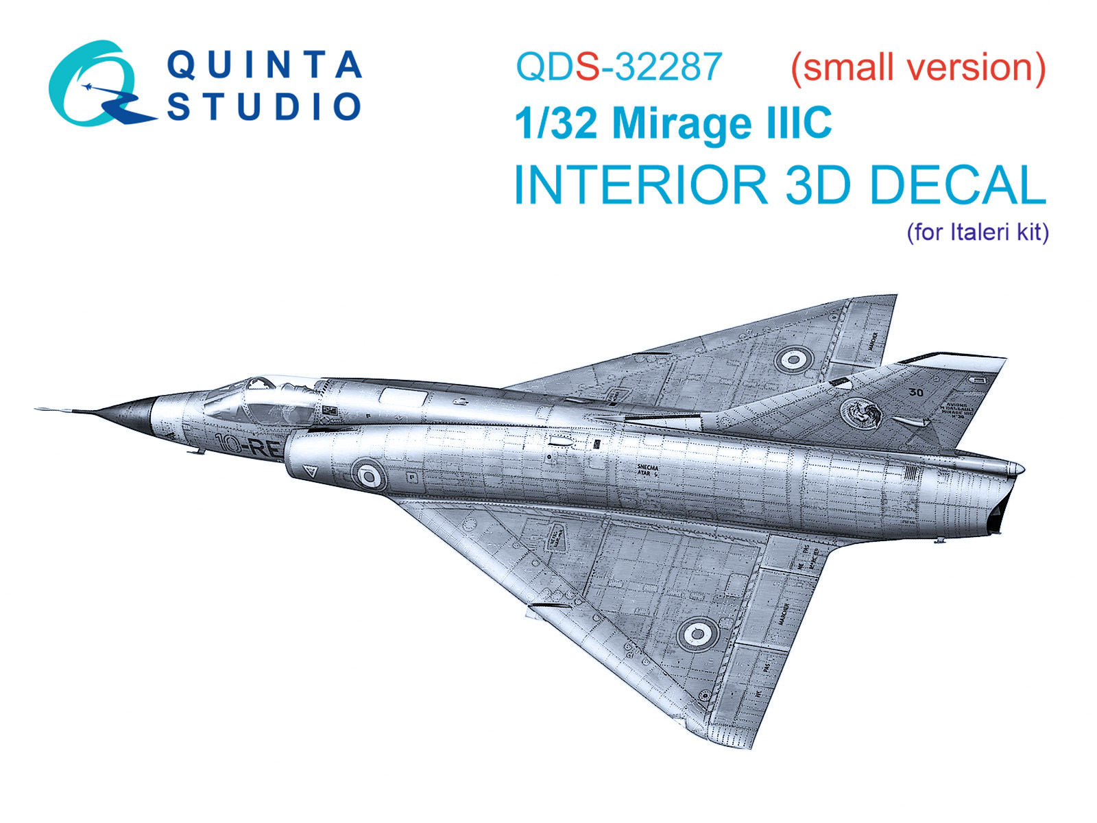 1:32 3D Декаль интерьера кабины Dassault Mirage IIIC (Italeri) (Малая версия) - QDS-32287