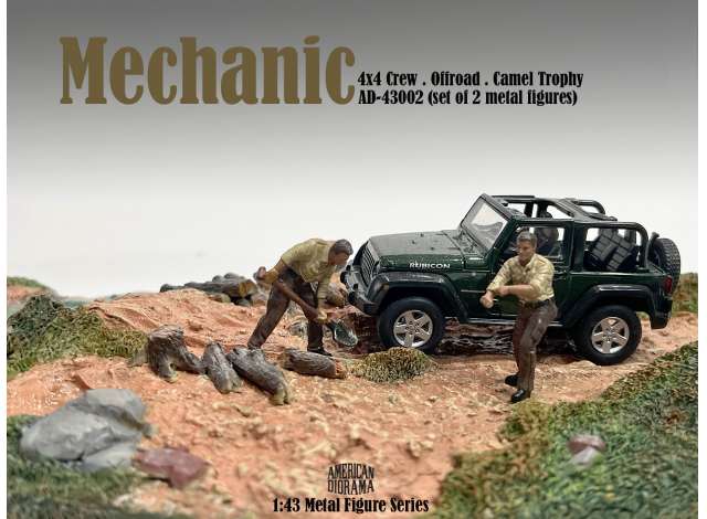 1:43 FIGURES SET 2 - 2X MAN MECHANICS CREW 4x4 OFFROAD CAMEL TROPHY, BEIGE BROWN - AD43002