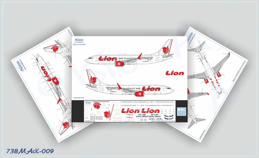 1:144 Декаль на самолет Boeing 737-8 MAX Lion Airlines - 738MAX-009