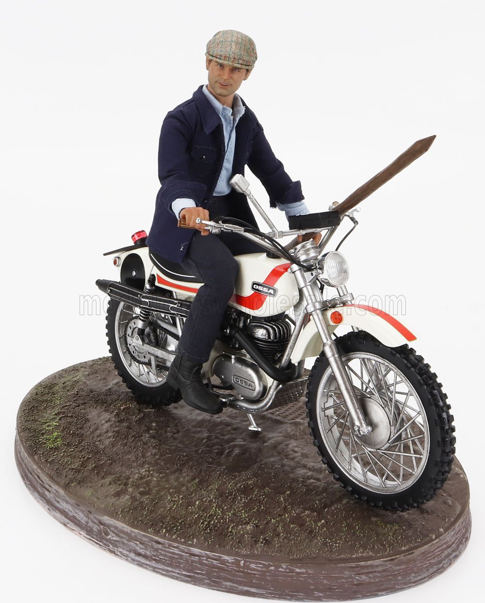 1:12 OSSA 250 Ae73 Enduro (1973) With Terence Hill Small Action Figure - From Movie - Altrimenti Ci Arrabbiamo - Tv Series - Motorcycle, White - 90022+90006