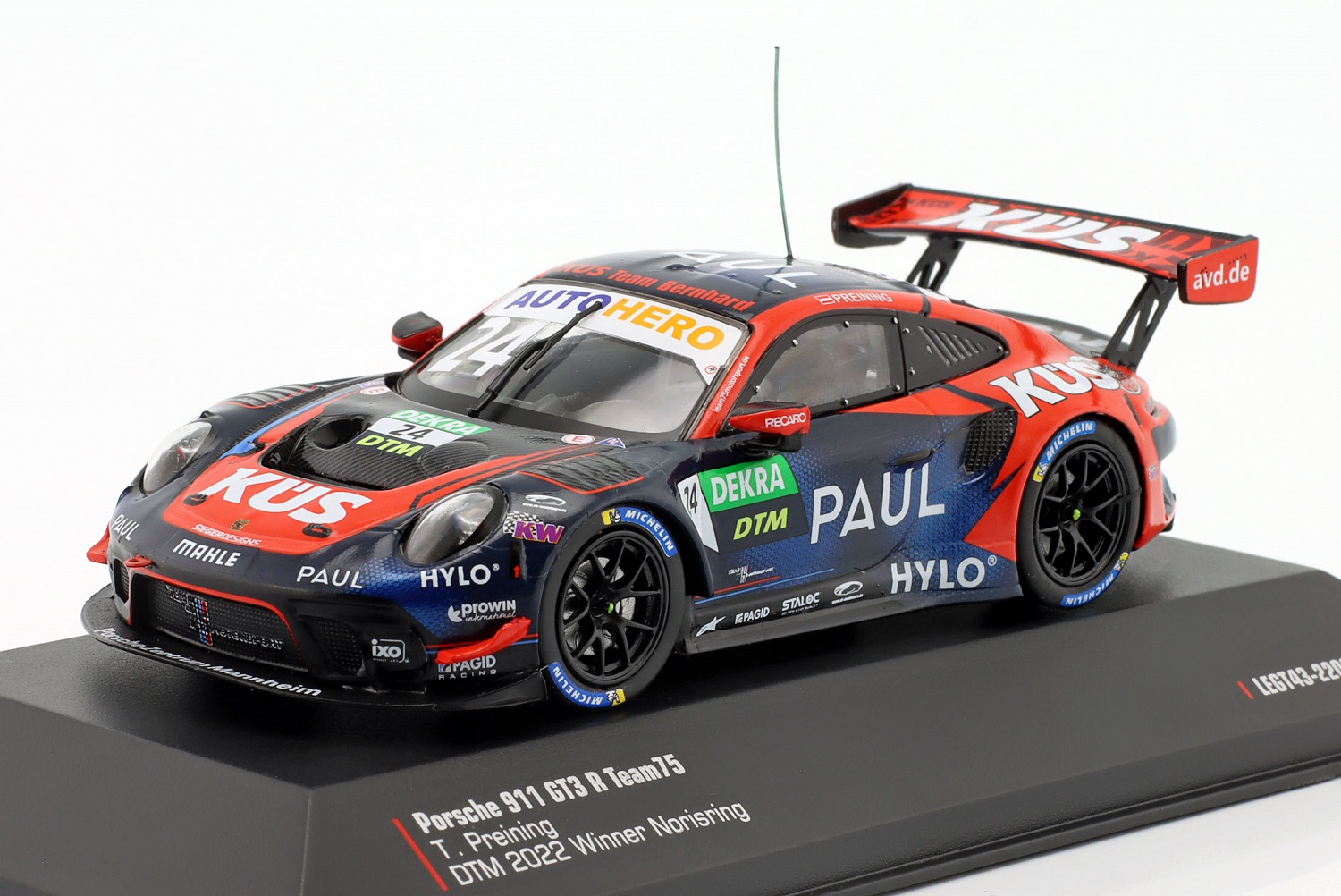 1:43 PORSCHE 911 GT3 R #24 KÜS Team75 Bernhard winner Norisring DTM Thomas Preining (2022) - LEGT43-22002