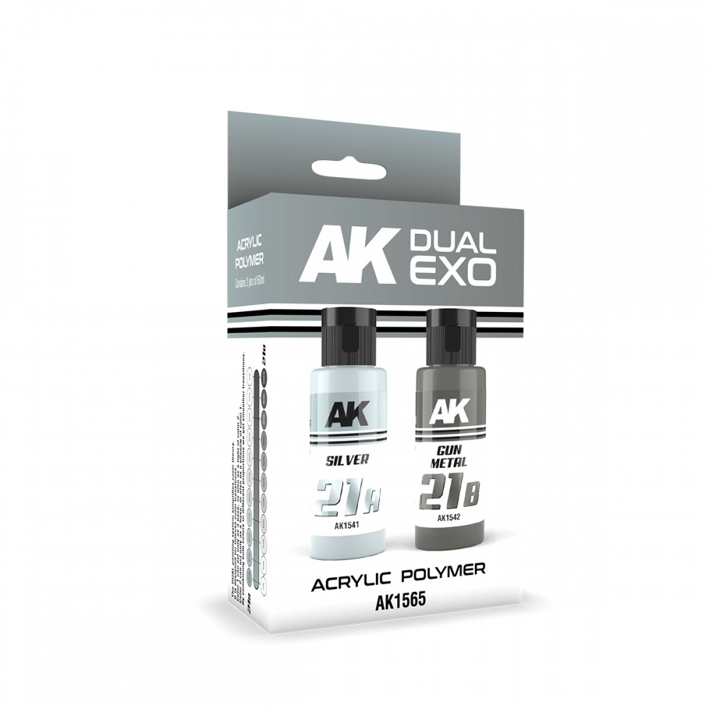 Набор акриловых красок SILVER & GUN METAL DUAL EXO Set, 60мл - AK1565