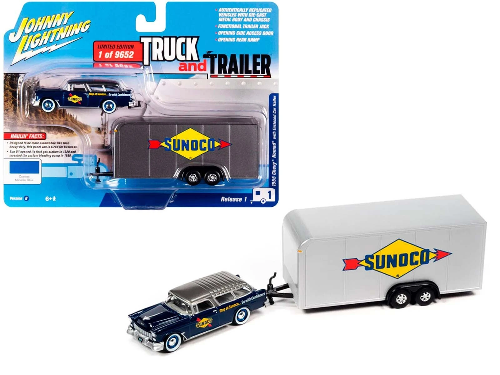 1:64 CHEVROLET Nomad with Enclosed Trailer (Race Safety) (1955), blue & White - JLSP307B