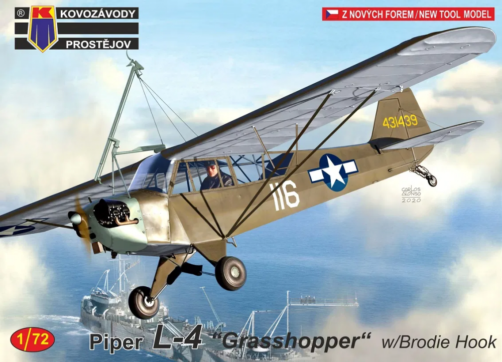 1:72 Сборная модель Самолет Piper L-4 „Grasshopper“ w/Brodie Hook - KPM0191