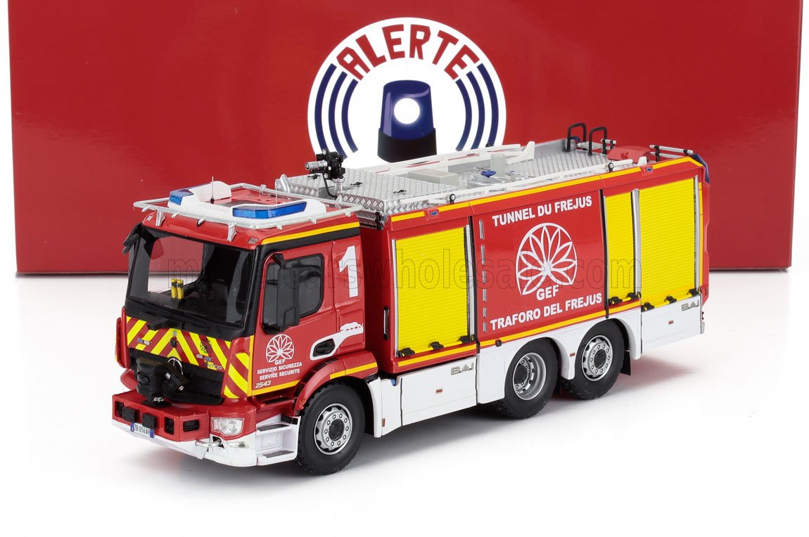 1:43 MERCEDES-BENZ Antos 2543 Bai Tanker Truck Sapeurs Pompiers Traforo Tunnel De Frejus France-italy 3-assi (2018), Red Yellow White - ALERTE0160