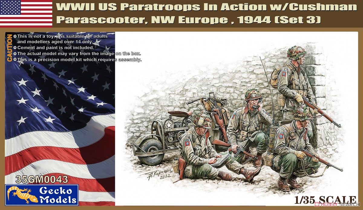 1:35 Сборная модель WWII US Paratroops in Action w/Cushman Parascooter - 35GM0043