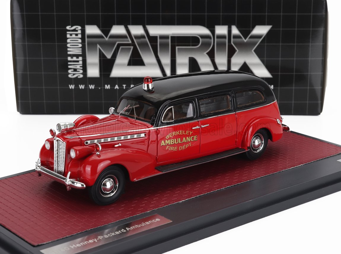 1:43 PACKARD Henney Fire Department Ambulance (1940), Red Black - MX41601-051